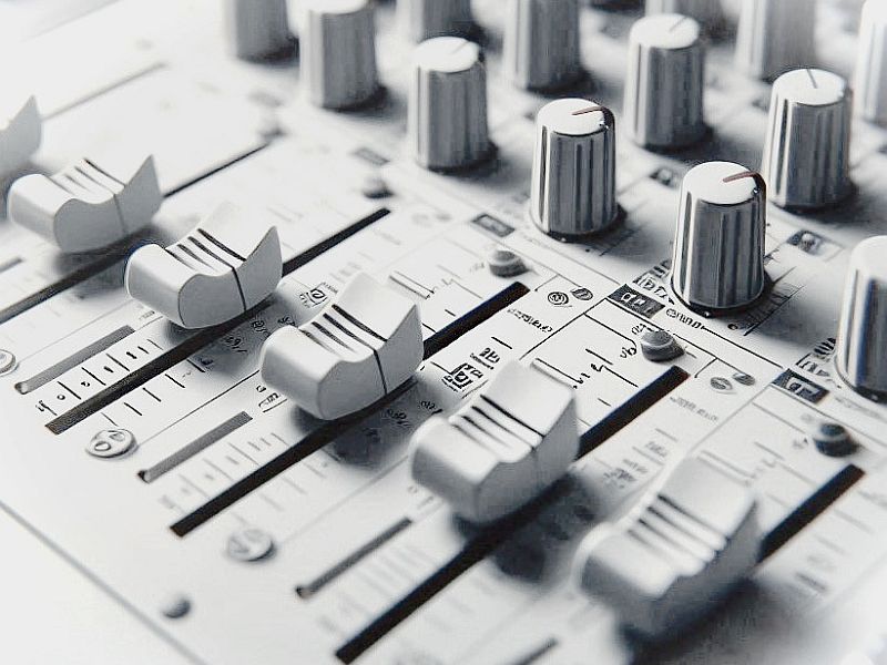 Musikmischpult mit Schiebereglern und Drehknöpfen. Diese symbolisieren die Möglichkeit, MetaCre8 Projektmodule individuell für die jeweilige Unternehmenssituation zu definieren und abzustimmen.